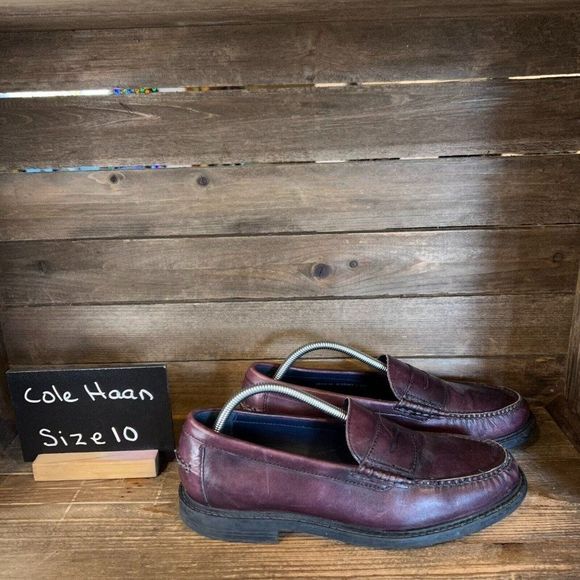 Mens Cole Haan Pinch Dark Purple Leather Shoes Slip‎ On Penny Loafers Size 10 M - Picture 1 of 6